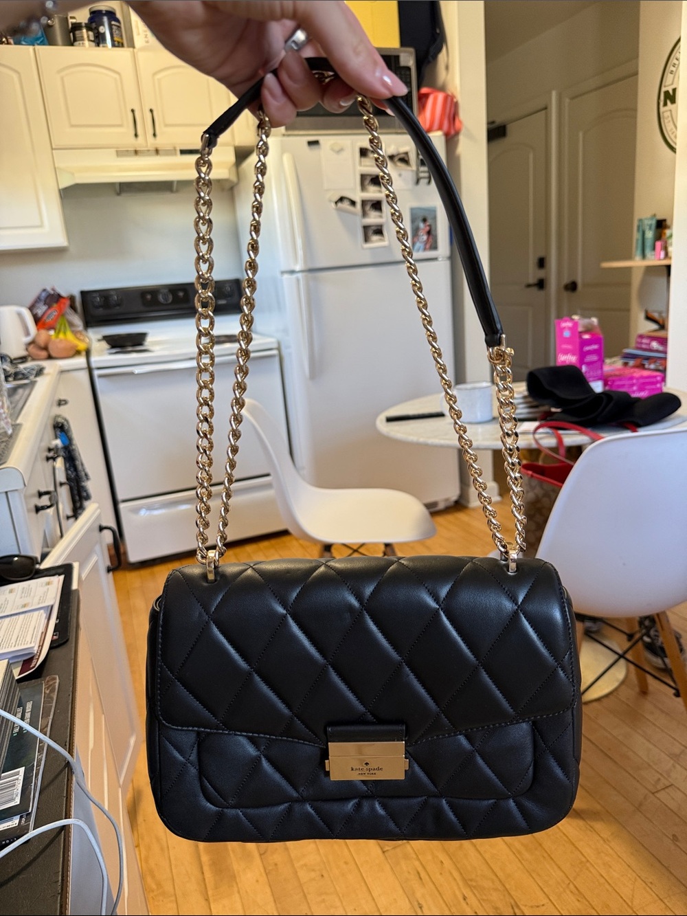 kate spade Black Quilted Shoulder Bag with Gold Chain
